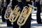 Naval orchestra with tubas. View of tubas in military orchestra