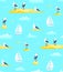 Naval sailing sail boat seamless pattern with sailboat and seagulls seascape fabric or paper print design.