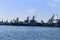 Naval ships in the bay in Kronstadt