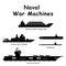 Naval War Machines. Pictogram depicting Navy War Military Vessels such as Aircraft Carrier, Battleship, Destroyer, Attack Ship, Su