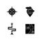 Navigation black glyph icons set on white space