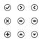 Navigation button set. Vector icon. Add, approve and cancel icon. Arrows sign
