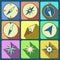 Navigation compass flat icons set