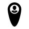 Navigation icon vector male user person profile avatar with location map marker pin symbol in flat color glyph pictogram