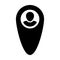 Navigation icon vector male user person profile avatar with location map marker pin symbol in flat color glyph pictogram