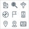 Navigation line icons. linear set. quality vector line set such as photo, location, location pin, gps phone, flag, compass,