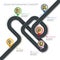 Navigation vector map infographic template. Winding road of prod