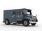 Navy blue armored transport truck - studio shot