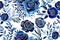 Navy blue blossoms in watercolor and floral clipart. Prints of rose bouquets look wonderful on greeting cards, wall art.