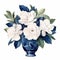 Navy Blue Gardenia Arrangement Watercolor Clipart On Isolated White Background