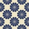 Navy Blue Geometric Flower Seamless Pattern on Neutral White background.
