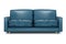 Navy blue modern sectional sofa. Contemporary couch with metal legs. Settee with cushions. Realistic vector illustration