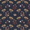 Navy Blue and Orange Seed Pods Seamless