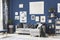 Navy blue room with gallery