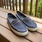 Navy Blue Striped Casual Loafers: Stylish Women\\\'s Footwear For A Relaxed Look