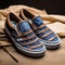 Navy Blue Striped Vans Slip On Sneakers - Leather Stripes - Indigo