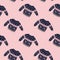 Navy blue sweater with cute winter ornament seamless pattern. Pink background. Cartoon cozy backdrop