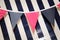 Navy Blue White Background with Pink and Polka Dotted Pennant Decoration