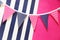 Navy Blue White and Pink Background with Polka Dotted Pennant Decoration