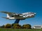 Navy fighter airplane near a base in California