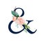 Navy Floral Alphabet - ampersand & with flowers bouquet composition