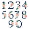 Navy Floral Number Set - digits 1, 2, 3, 4, 5, 6, 7, 8, 9, 0 with flowers bouquet composition