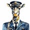 Navy Giraffe Collage-style Police Officer Painting Art