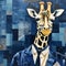 Navy Giraffe: Eclectic Collage Expressionism Wall Art
