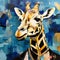 Navy Giraffe: Neo-pop Collage Oil Painting With Gold Jewelry