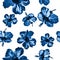 Navy Hibiscus Backdrop. Cobalt Seamless Leaf. Azure Flower Garden. Indigo Watercolor Textile. Blue Pattern Garden. Blue Tropical B