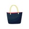 a navy navy-style beach bag with beige stripes and rope handles. summer or shopping clipart, icon. Vector illustration