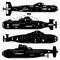 Navy. A set of paths submarines. Black and white illustration of a white background