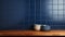 Navy Tile Wall With Blue Cups: Dark Navy And Dark Gray Kitchen Still Life