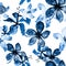 Navy Tropical Exotic. Blue Seamless Botanical. Cobalt Pattern Illustration. White Flower Foliage. Gray Spring Exotic.