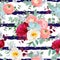 Navy and white striped pattern with autumn mixed bouquets