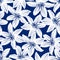 Navy and white tropical hibiscus floral seamless pattern