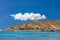 Naxos island, Temple of Apollo Cyclades Greece. Cafe at seaside