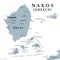 Naxos and Lesser Cyclades, Greek islands, gray political map