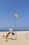 NAZARE, PORTUGAL - July 15, 2017. Lifeguard post on the north be