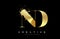 ND N D Letter Logo with Gold Melted Metal Splash Vector Design