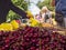 Nea Artaki, Evia island, Greece. July 2019: Greek village market on the island of Evia with cherry, fruits and vegetables on a Sun