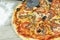 Neapolitan pizza anchovy pizza, tomato and olives
