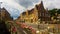 Neat residential stone houses along summer street of Diksmuide, Belgium