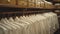 Neatly Hung All-White Men\\\'s Shirts in the Closet