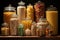 neatly labeled glass jars holding pasta, grains, and legumes