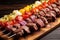 neatly lined beef skewers showcasing variety