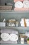 Neatly organized bathroom shelving