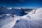 Nebelhorn mountain top in winter black ski slope