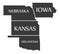 Nebraska - Kansas - Oklahoma - Iowa Map labelled black