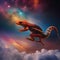 A nebula-born, fiery salamander leaping from one star to another amidst a backdrop of colorful cosmic clouds5